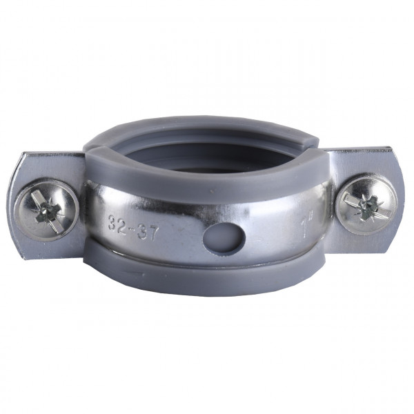 Хомут в зборi CR 1″ (32-37мм) з гвинтом-шурупом 8*80 та дюбелем в уп., сірий (000006304)