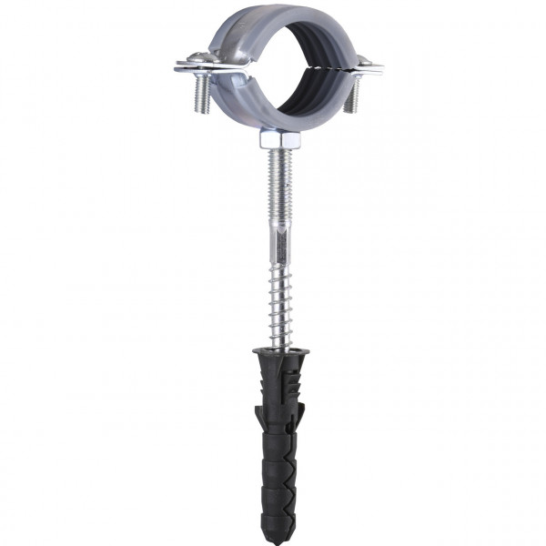 Хомут в зборi CR 1″ (32-37мм) з гвинтом-шурупом 8*80 та дюбелем в уп., сірий (000006304)