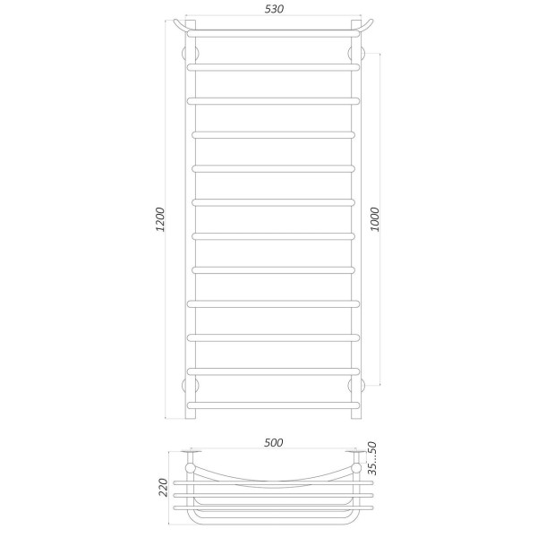 Полотенцесушитель UNIO Zp W 1200-500-12 Зета с полкой вода (000021425)