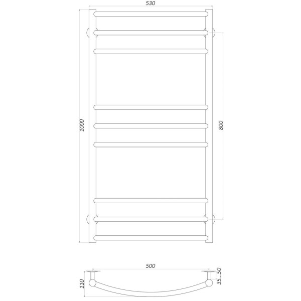 Полотенцесушитель UNIO LDE W 1000-500-9 BLK Лесенка Дуга Элит вода черная (000021552)