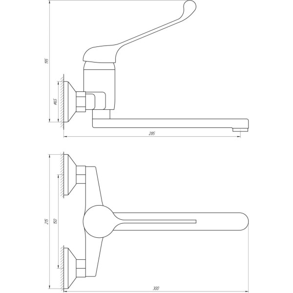 Змішувач для кухні Globus Lux CLINIC GLCA-1044 зі стіни L250мм Ліктьовий D40 (000001684)