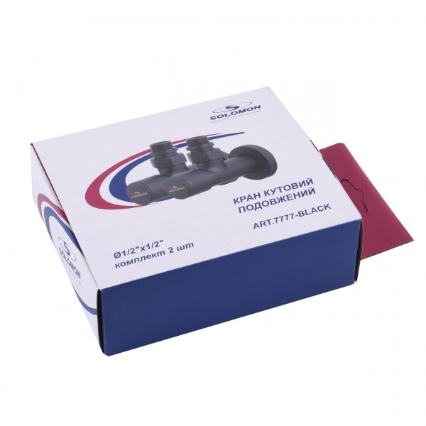 Набір Кран вентильний кутовий з американкою SOLOMON LUX 1/2″ 7777 (2шт.) BLACK (000020284)