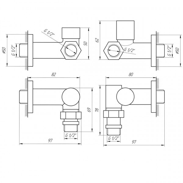 Набор Кран вентильный угловой с американкой SOLOMON LUX 1/2″ 7777 TEN (2шт.) BLACK (000020286)