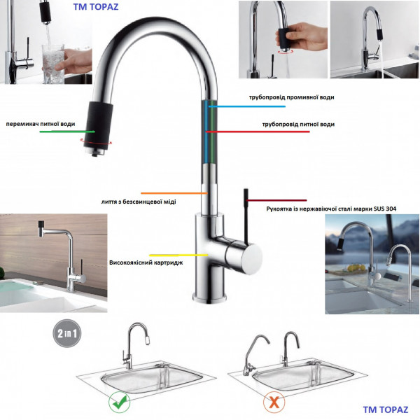 Смеситель для кухни под осмос TOPAZ CORSICA TC-8801-H39 (000021022)