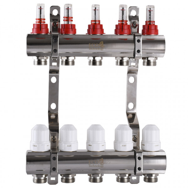 Коллектор с расходомерами, регуляторами и креплением ECO 001D 1″x5 (000009828)