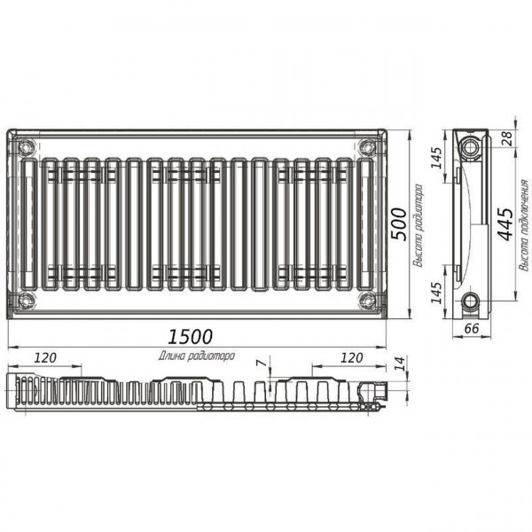 Радіатор сталевий панельний KALDE 11 бок 500х1500 (000014301)