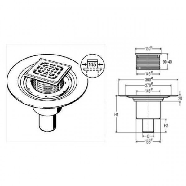 Трап VIEGA ф50 нерж. решетка 150*150 с сифоном 557188 (284862) (000001512)