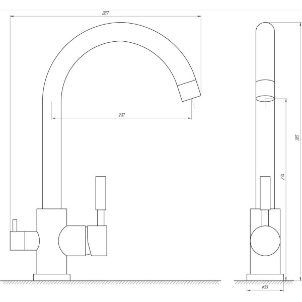 Змішувач для кухні під осмос Globus Lux LAZER GLLR-0333-11-GRAPHITE (000021917)