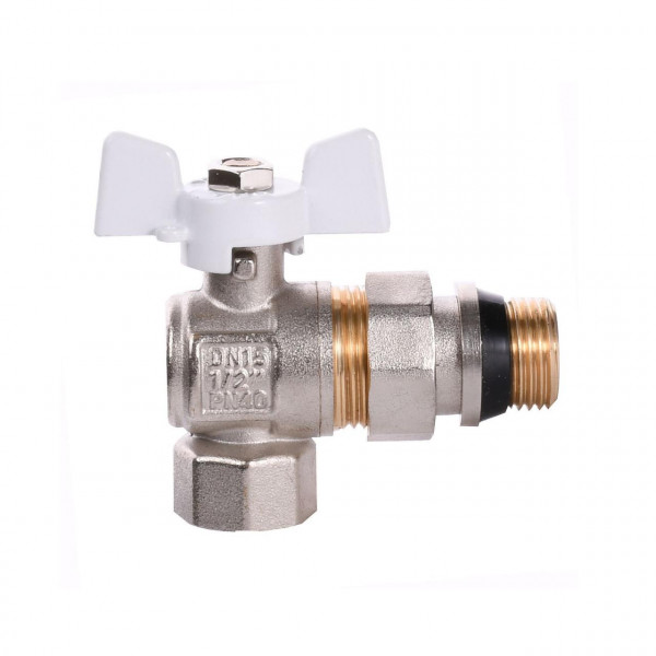 Кран кульовий кутовий з американкою Q PROFESSIONAL QP004 PN40 1/2″ антипротікання, Білий метелик (000014415)