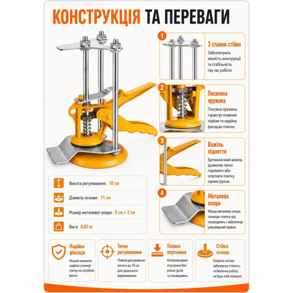 Ручной регулятор высоты (монтажный домкрат) для дверей, панелей и плитки (10015284)