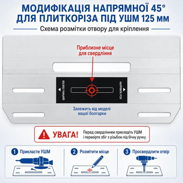 Пристрій для запилу плитки під 45° для УШМ 125 мм, болгарки та ручного електроплиткоріза (00022451)