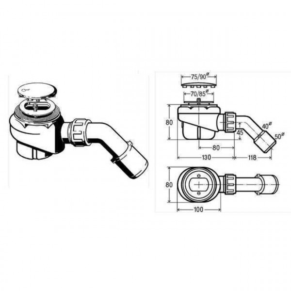 Сифон для душ кабiни VIEGA Ø85 пластик з метал. решіткою 208615 (000000815)