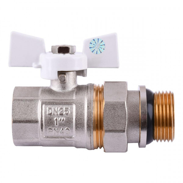 Кран кульовий з американкою Q PROFESSIONAL QP003 PN40 1″ антипротікання, Білий метелик (000014414)