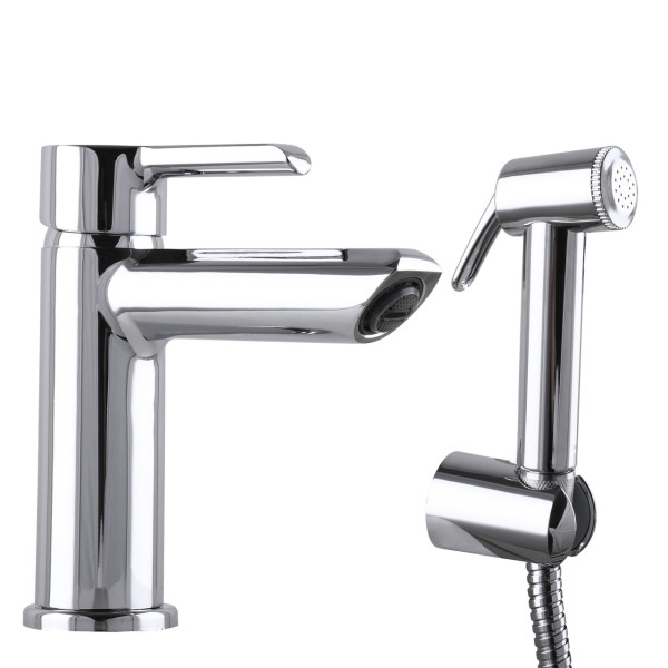 Змішувач для умивальника DOMINO PRESTIGE DPS-222 з гігієничною лійкою, шланг 200 см, на гайці (000020484)