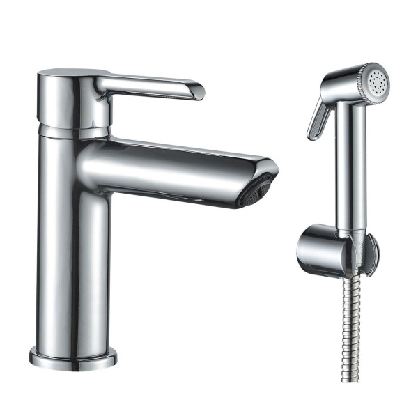 Змішувач для умивальника DOMINO PRESTIGE DPS-222 з гігієничною лійкою, шланг 200 см, на гайці (000020484)