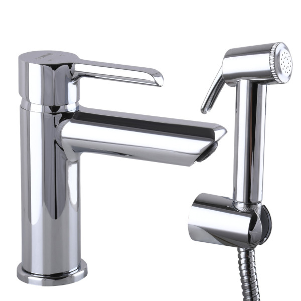 Змішувач для умивальника DOMINO PRESTIGE DPS-222 з гігієничною лійкою, шланг 200 см, на гайці (000020484)