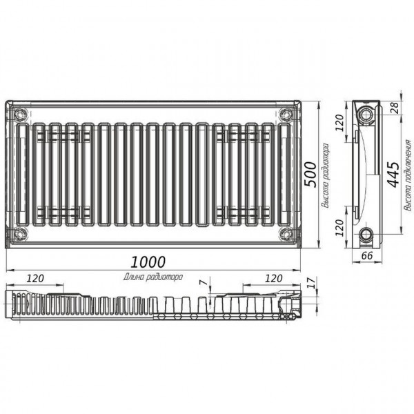 Радіатор сталевий панельний KALITE 11 бок 500х1000 (000022289)