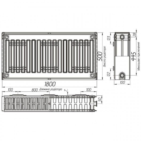Радіатор сталевий панельний KALITE 22 бок 500х1800 (000022328)