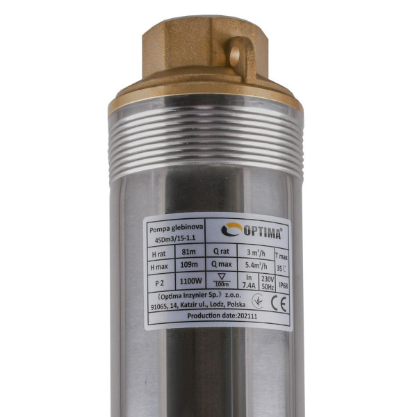 Насос скважинный с повышенной уст-тью к песку OPTIMA 4SDm3/15 1,1 кВт 109м + пульт+кабель 1,5м NEW (000023192)