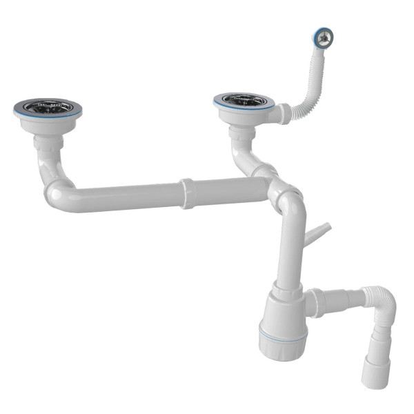 Сифон для мойки гранит двойной 3 1/2″, 60мм винт,круглый перелив 35мм (000002994)