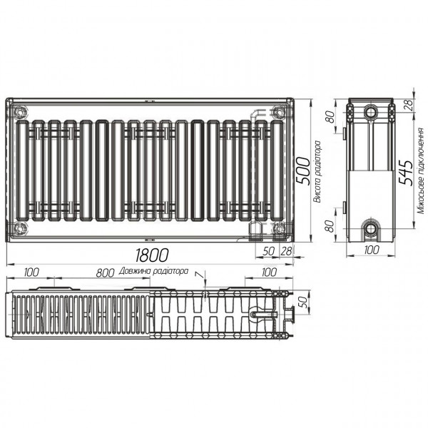 Радиатор стальной панельный OPTIMUM 22 низ/справа 500х1800 (без INNER) (000022036)