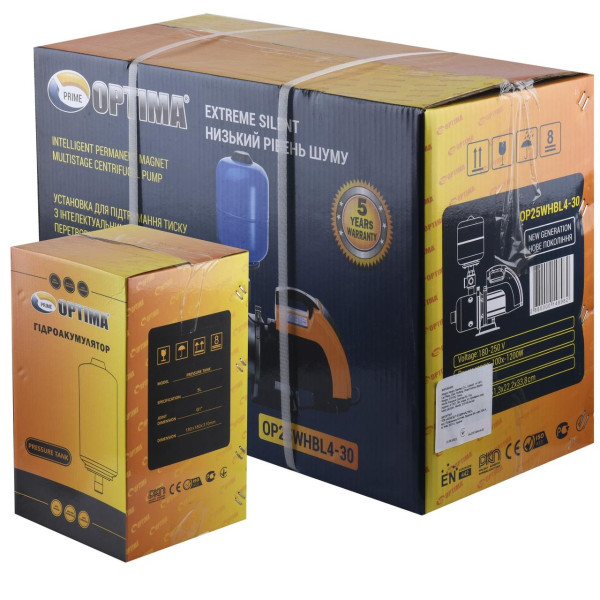 Насосная станция Optima PRIME OP25WHBL4-30 с интелл,част, преобр, на базе многост, насоса + бак 5л (000025060)