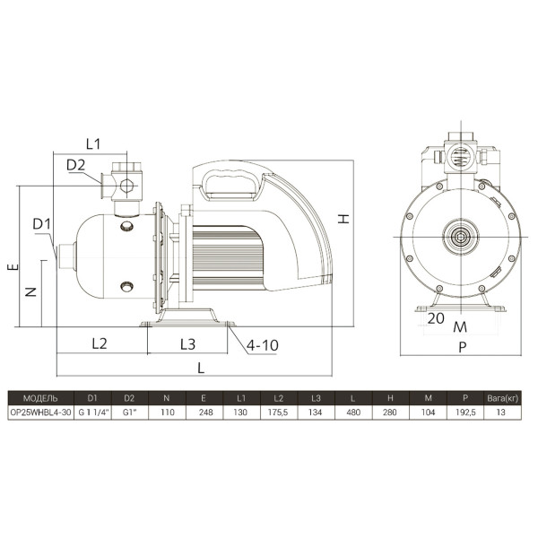 Насосная станция Optima PRIME OP25WHBL4-30 с интелл,част, преобр, на базе многост, насоса + бак 5л (000025060)