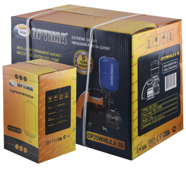 Насосна станція Optima PRIME OP25WHBJL4-30 з інтел. част.перетв, на базі багатост. насоса + бак 5л (000025058)