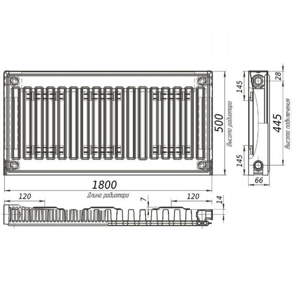 Радіатор сталевий панельний KALDE 11 бок 500х1800 (000010961)