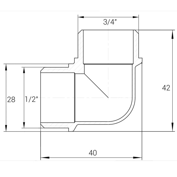 Кутник редукційний латунний 3/4″ЗР х 1/2″ЗР штампований А0105А VA (000025504)