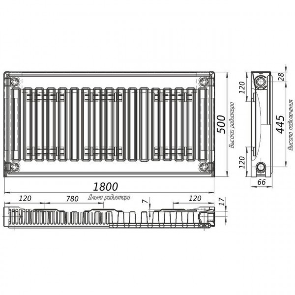 Радіатор сталевий панельний KALITE 11 бок 500х1800 (000022293)