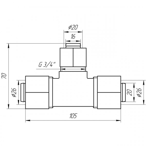 Тройник промежуточный APE ITALY 731 L 26x20x26 (000000889)
