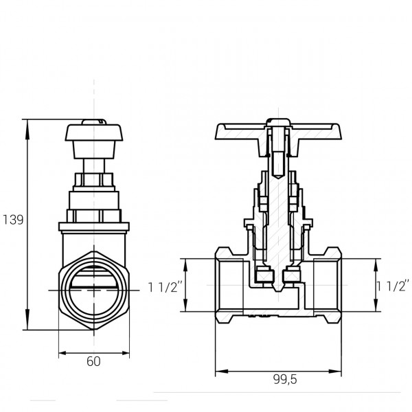 Кран ХВ вентильный прямой латунный 1 1/2″ВР х 1 1/2″ВР литейный Б1126А VA (000026276)