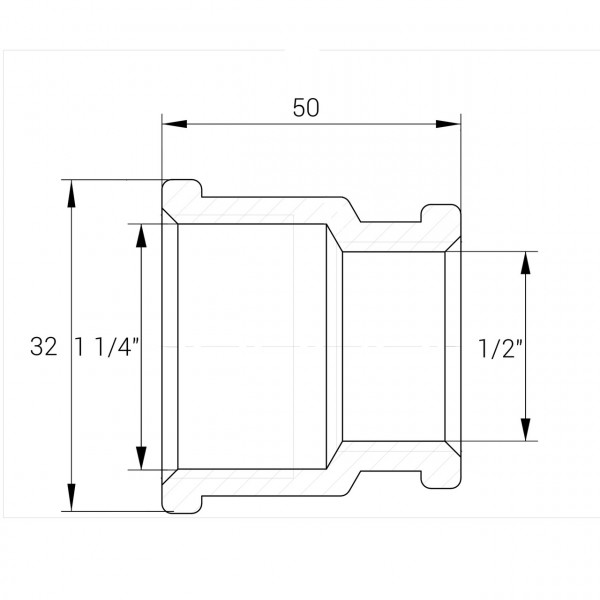 Муфта редукционная латунная 1 1/4″ВР х 1/2″ВР штампованная восьмигранная А0333А VA (000026547)