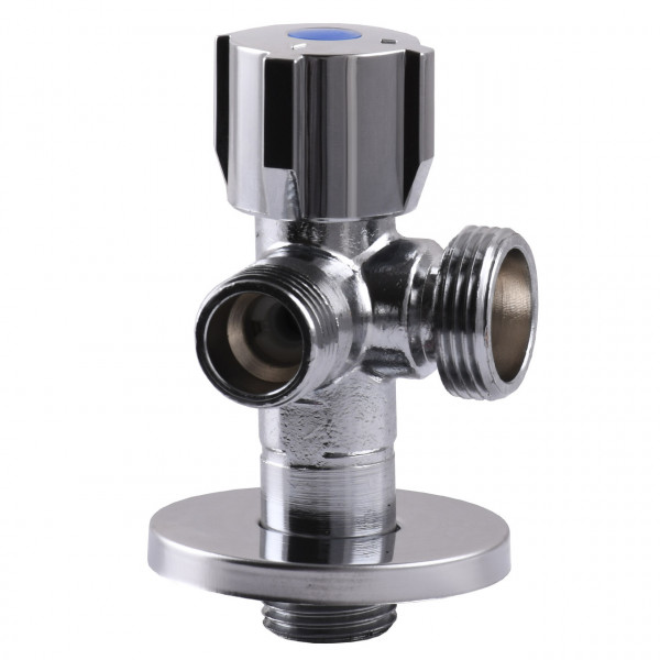 Кран шаровой угловой двойной SELBA 1/2″х 1/2″х3/4″ DOUBLE (SL1599) (000024297)