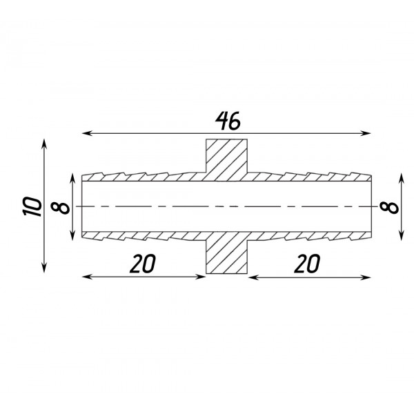 Трубка з'єднувальна пряма нікельована 8мм х 8мм штампована А05202А(нк) VA (000026821)