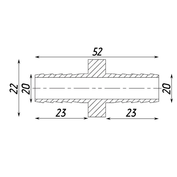 Трубка соединительная никелированная прямая 20мм х 20мм штампованная А05208А(нк) VA (000026827)