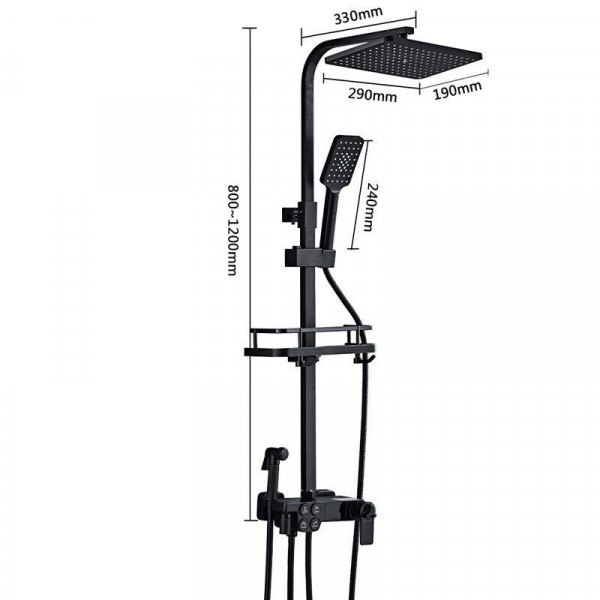 Душевая система хром черный,термостатический набор для душа-4 функции (950766021)