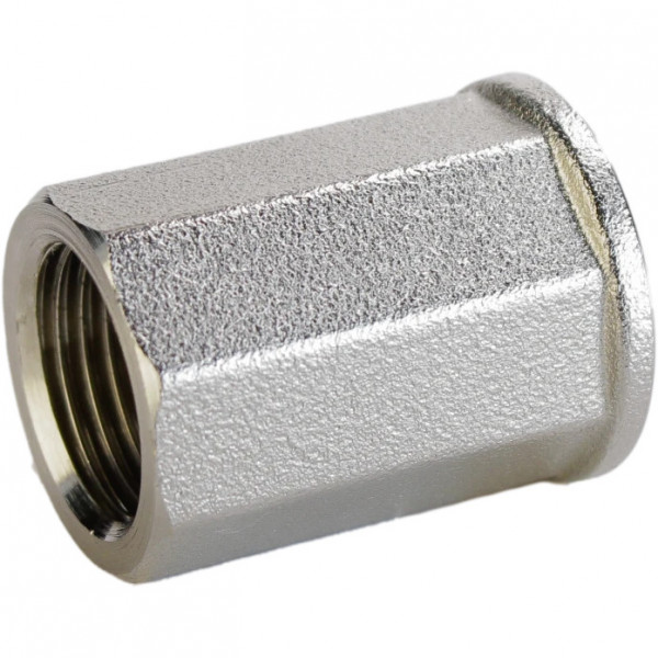 Муфта никелированная 1/2″ВРх1/2″ВР штампованная восьмигранная А0351А(нк) VA (000026963)