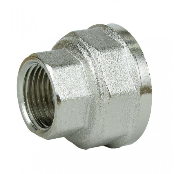 Муфта редукционная никелированная 3/4″ВРх1/2″ВР штампованная восьмигранная А0342А(нк) VA