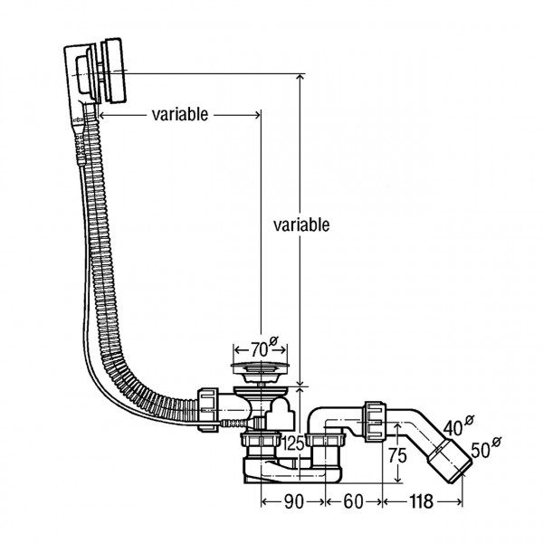 Сифон для ванни Simplex VIEGA автомат (подовжений) 595678 (000013555)