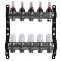 Колектор нержавіюча сталь з вимірювачем витрат ЕСО 001N 1″ x5 (000027048)