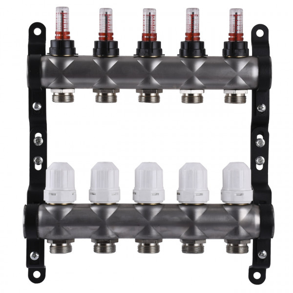 Колектор нержавіюча сталь з вимірювачем витрат ЕСО 001N 1″ x5 (000027048)