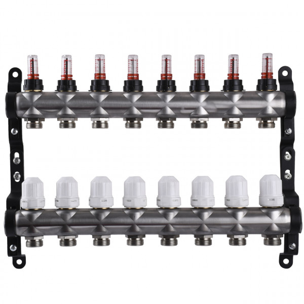 Колектор нержавіюча сталь з вимірювачем витрат ЕСО 001N 1″ x8 (000027052)