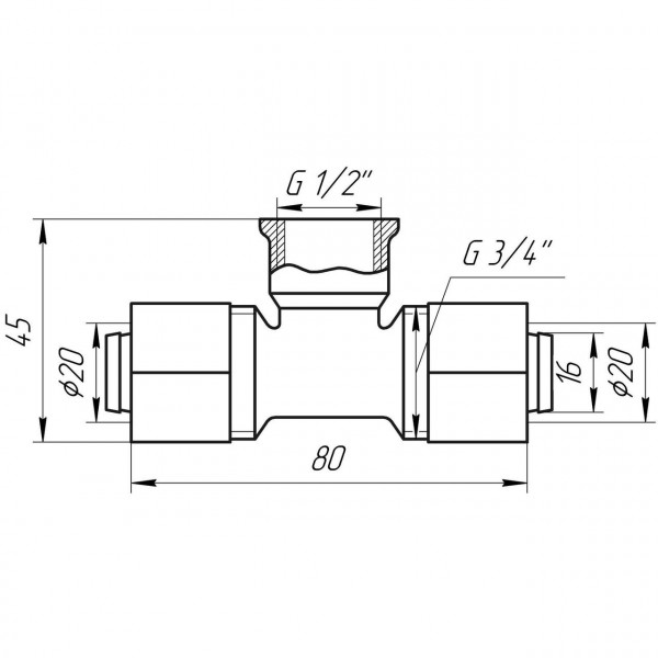 Трійник із внутрішньою різьбою APE ITALY 732 L 20х1/2″x20 (000000890)