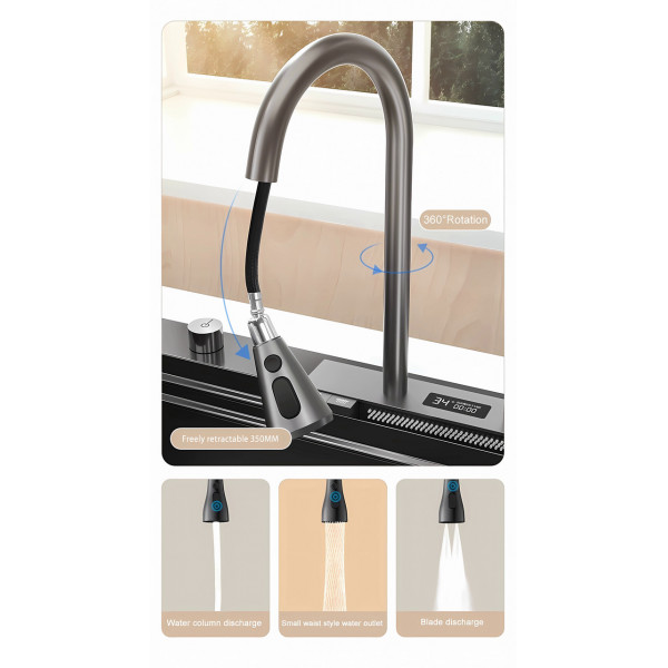 Кухонная раковина водопад Willda,кухонная мойка водопад темно-серая 75х46х22 (907651157)