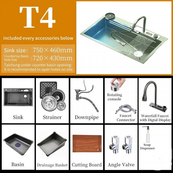 Кухонная раковина водопад Willda,кухонная мойка водопад темно-серая 75х46х22 (907651157)