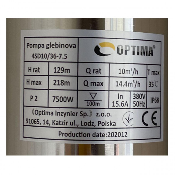 Насос скважинный с повышенной уст-тью к песку OPTIMA 4SD10/36 7,5 кВт 218м 3-х фазный (000019148)