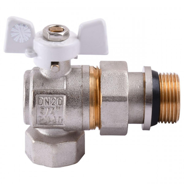 Кран кульовий кутовий з американкою Q PROFESSIONAL QP004 PN40 3/4″ антипротікання, Білий метелик (000014416)