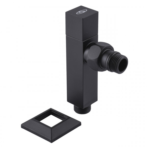 Набор Кран полуоборотный угловой с американкой SOLOMON LUX 1/2″ CUBE BLACK 8888 (1уп) (000021912)